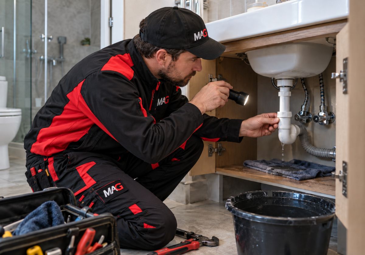 Installateur bei einer Sanitärreparatur